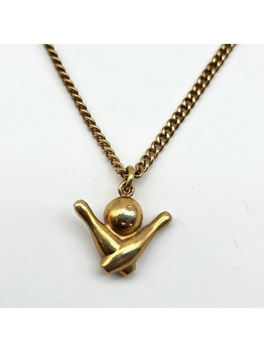 Swank Bowling Ball & Pins Tie Clip Bar With Chain Vintage MCM gold plated
